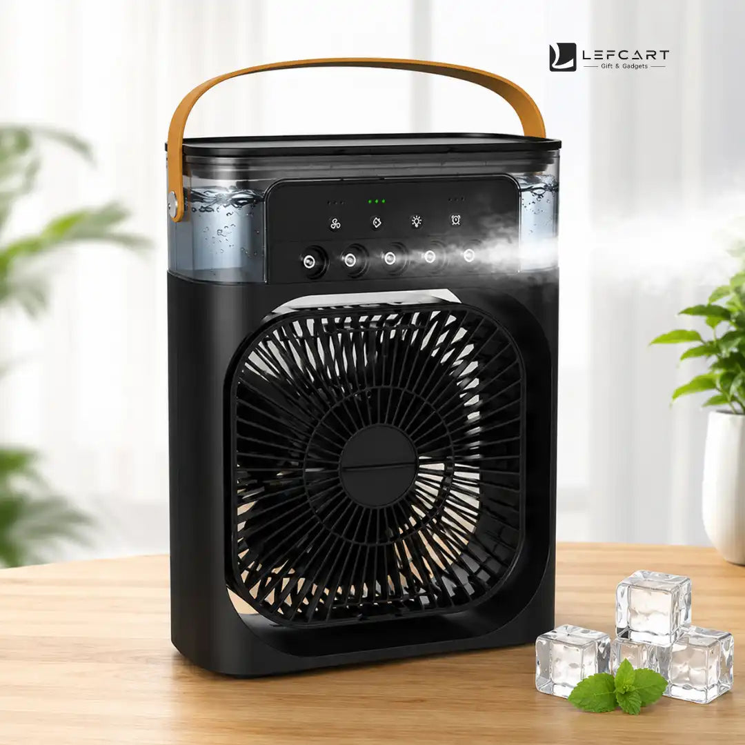 Lefcart Mini Air Cooler Mist Fan USB 3-in-1 – Front View, Portable Cooling Fan India