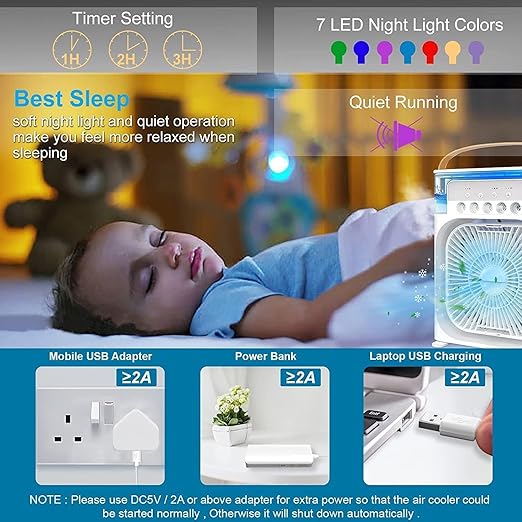 Lefcart Mini Air Cooler Mist Fan USB Portable Evaporative Mist Cooling Fan (3 Speed, 5 Modes)