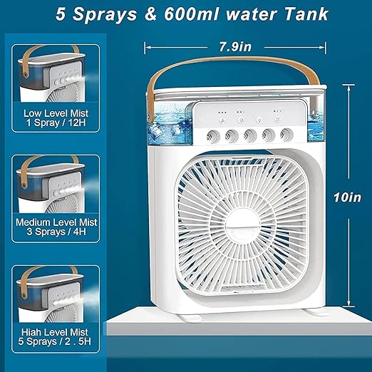 Lefcart Mini Air Cooler Mist Fan USB Portable Evaporative Mist Cooling Fan (3 Speed, 5 Modes)